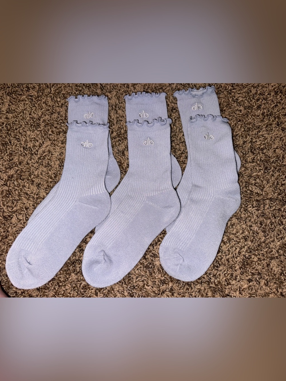 3 pairs ALO Yoga NWOT Light Blue Ruffle Lettuce Edge Socks M/L- 3 pairs!